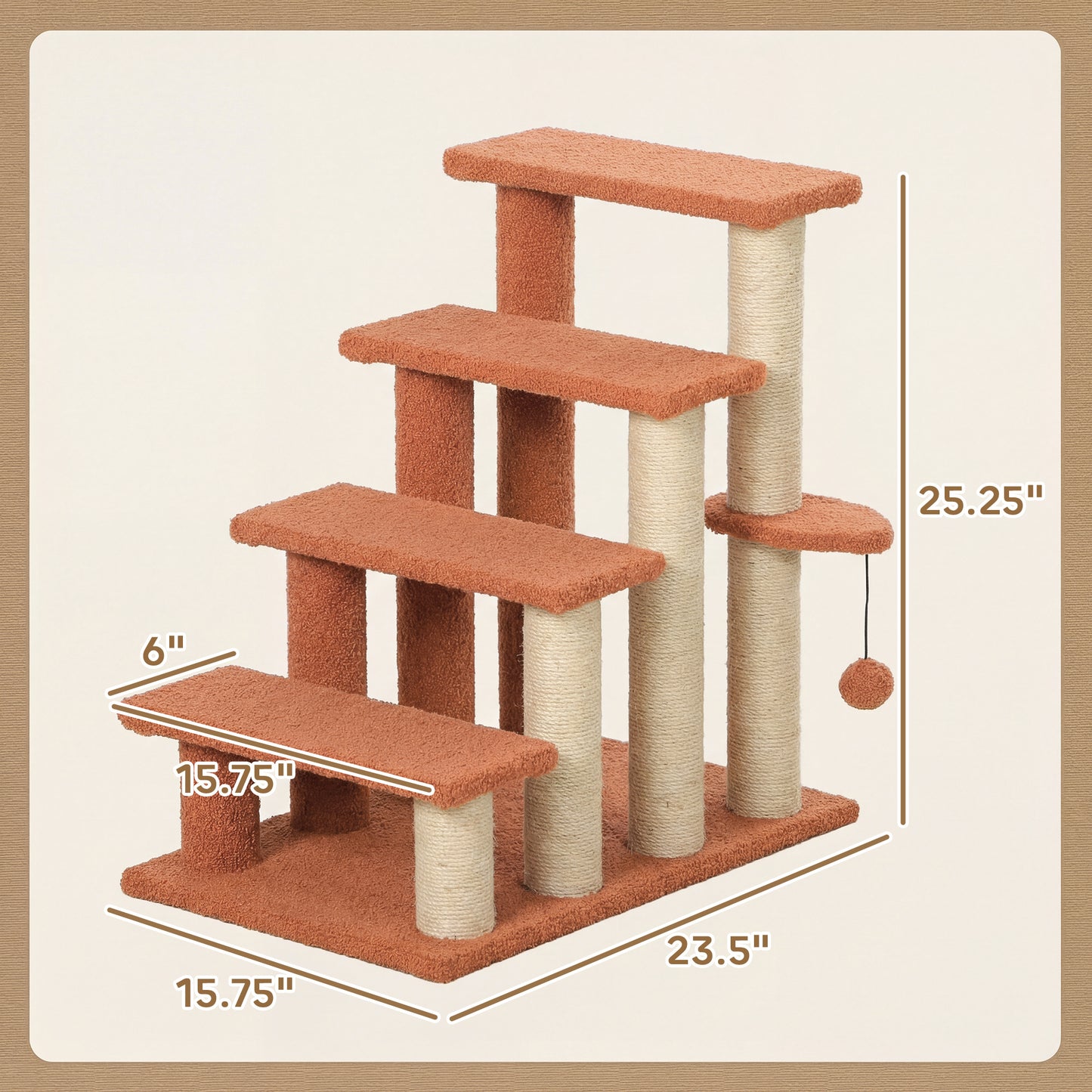 Pawhunt 4 Levels Cat Steps with Scratching Posts for High Bed, Sofa, Brown