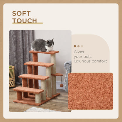 Pawhunt 4 Levels Cat Steps with Scratching Posts for High Bed, Sofa, Brown