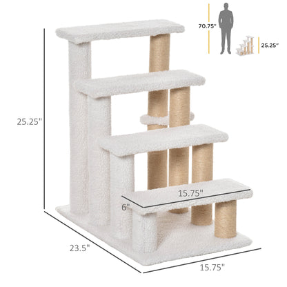 Pawhunt 4 Levels Cat Steps with Scratching Posts for High Bed, Sofa, White