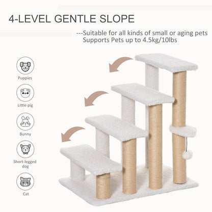 Pawhunt 4 Levels Cat Steps with Scratching Posts for High Bed, Sofa, White