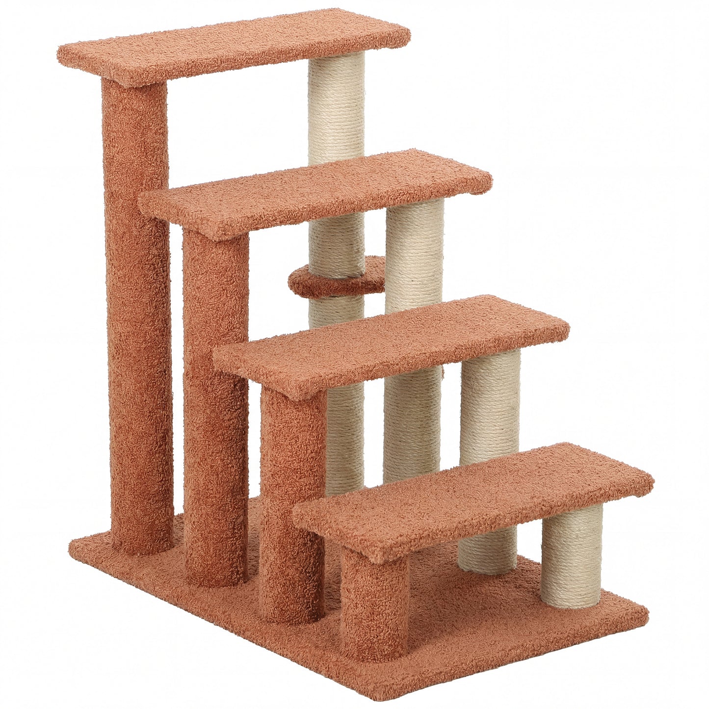 Pawhunt 4 Levels Cat Steps with Scratching Posts for High Bed, Sofa, Brown