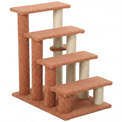 Pawhunt 4 Levels Cat Steps with Scratching Posts for High Bed, Sofa, Brown