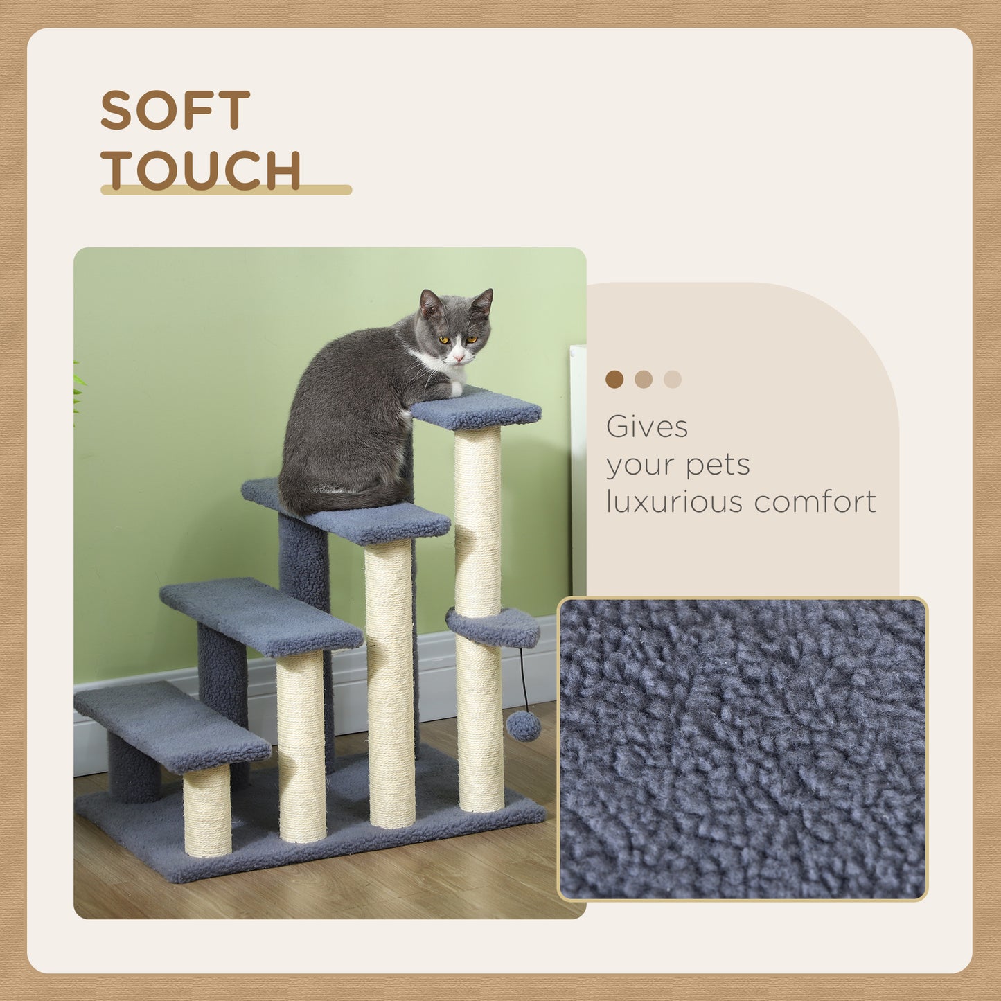 Pawhunt 4 Levels Cat Steps with Scratching Posts for High Bed, Sofa, Gray