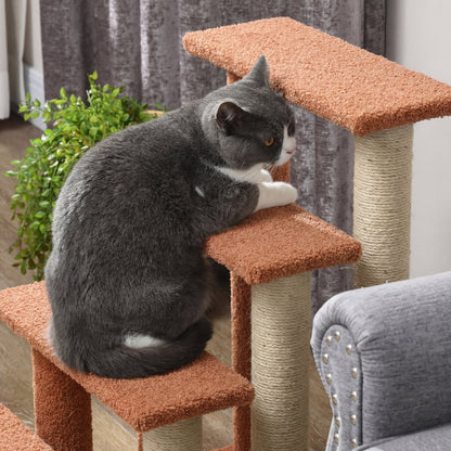 Pawhunt 4 Levels Cat Steps with Scratching Posts for High Bed, Sofa, Brown