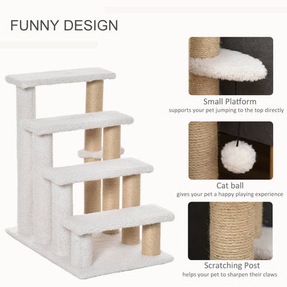 Pawhunt 4 Levels Cat Steps with Scratching Posts for High Bed, Sofa, White