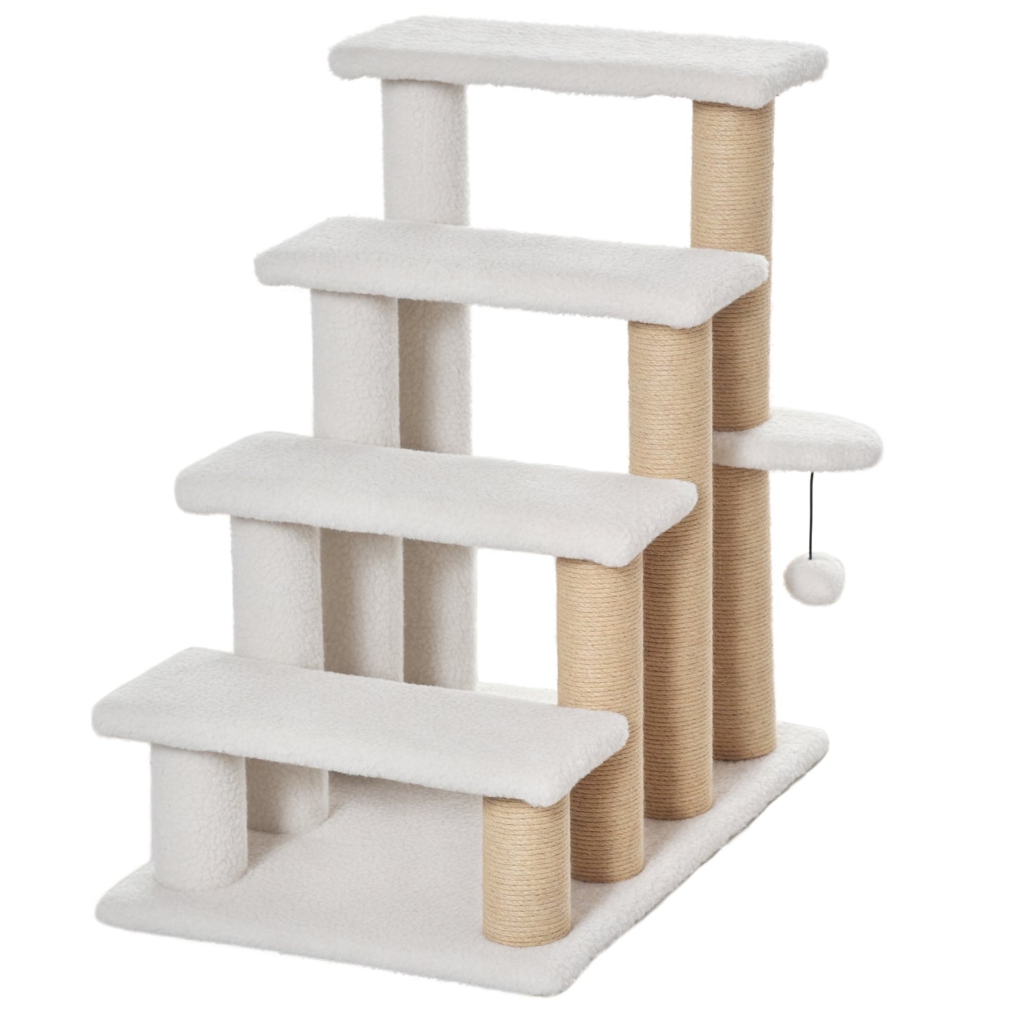 Pawhunt 4 Levels Cat Steps with Scratching Posts for High Bed, Sofa, White