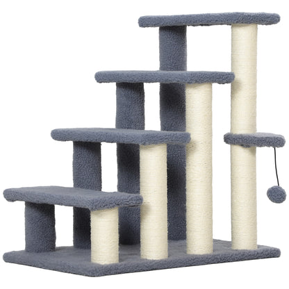 Pawhunt 4 Levels Cat Steps with Scratching Posts for High Bed, Sofa, Gray