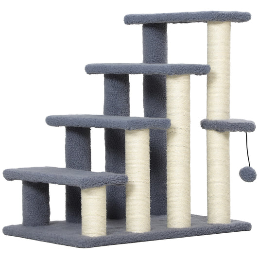 Pawhunt 4 Levels Cat Steps with Scratching Posts for High Bed, Sofa, Gray