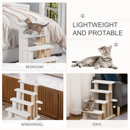 Pawhunt 4 Levels Cat Steps with Scratching Posts for High Bed, Sofa, White