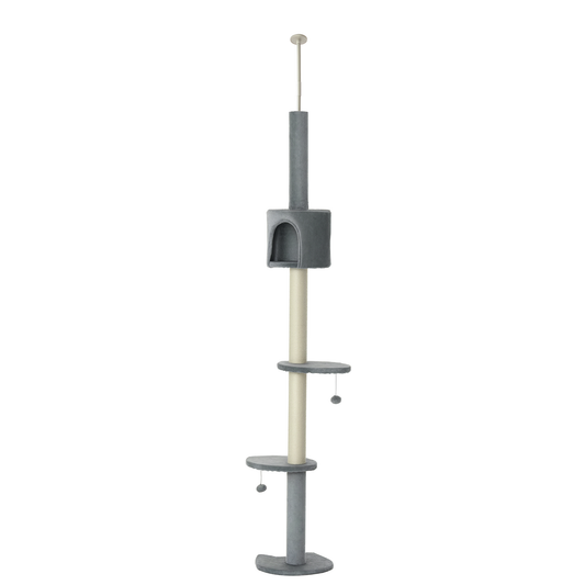 PawHut 100" Cat Tree Height Adjustable Floor-to-Ceiling 4-Tier Kitty Climbing Activity Center Condo Cat Toy with Scratching Post Hanging Balls Play Rest Post Pet Furniture Grey