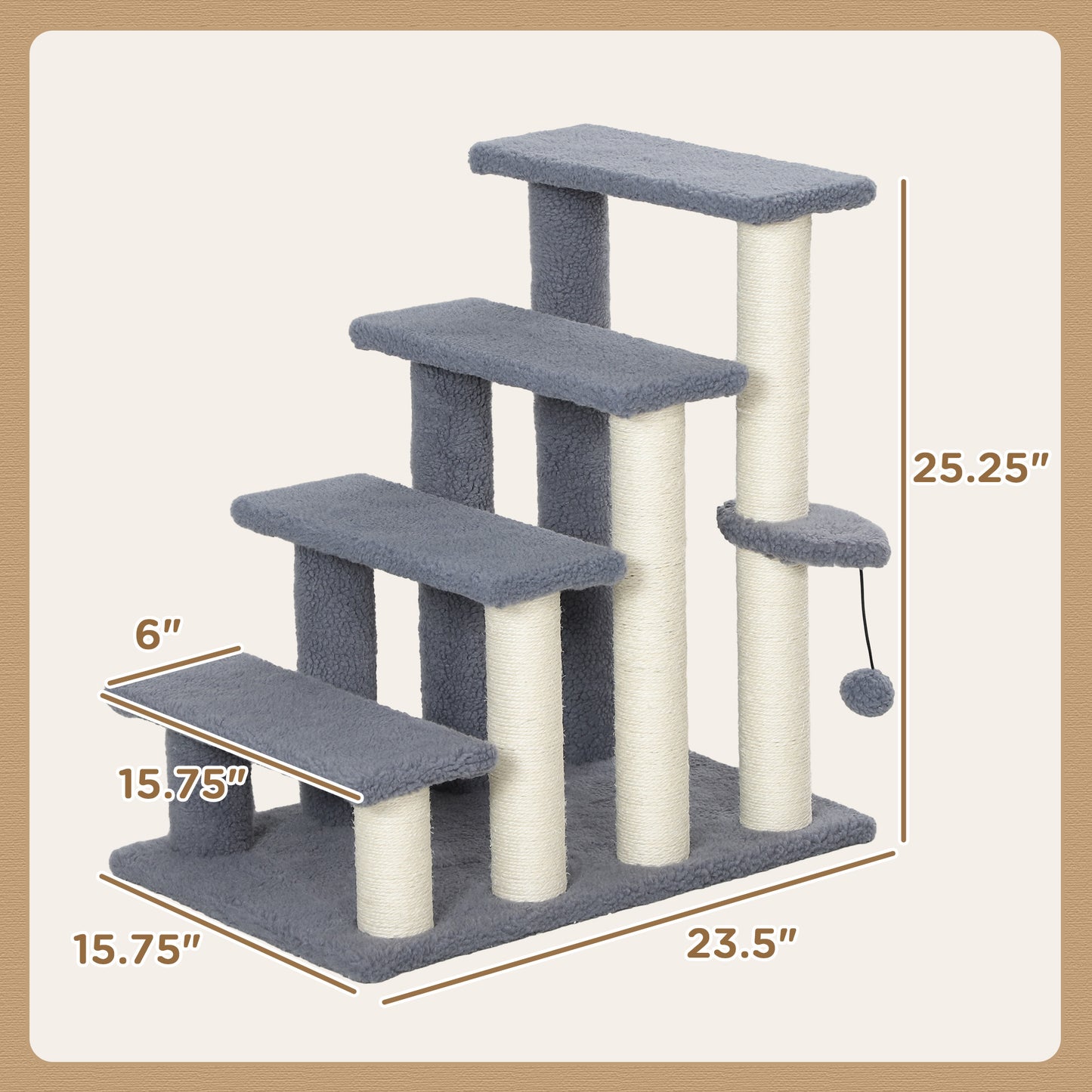 Pawhunt 4 Levels Cat Steps with Scratching Posts for High Bed, Sofa, Gray