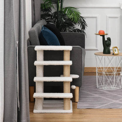Pawhunt 4 Levels Cat Steps with Scratching Posts for High Bed, Sofa, White